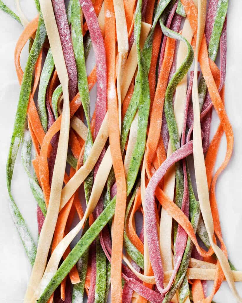 Fresh rainbow pasta noodles