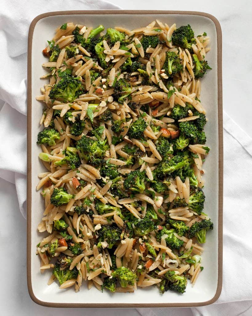 Orzo with roasted broccoli and almonds