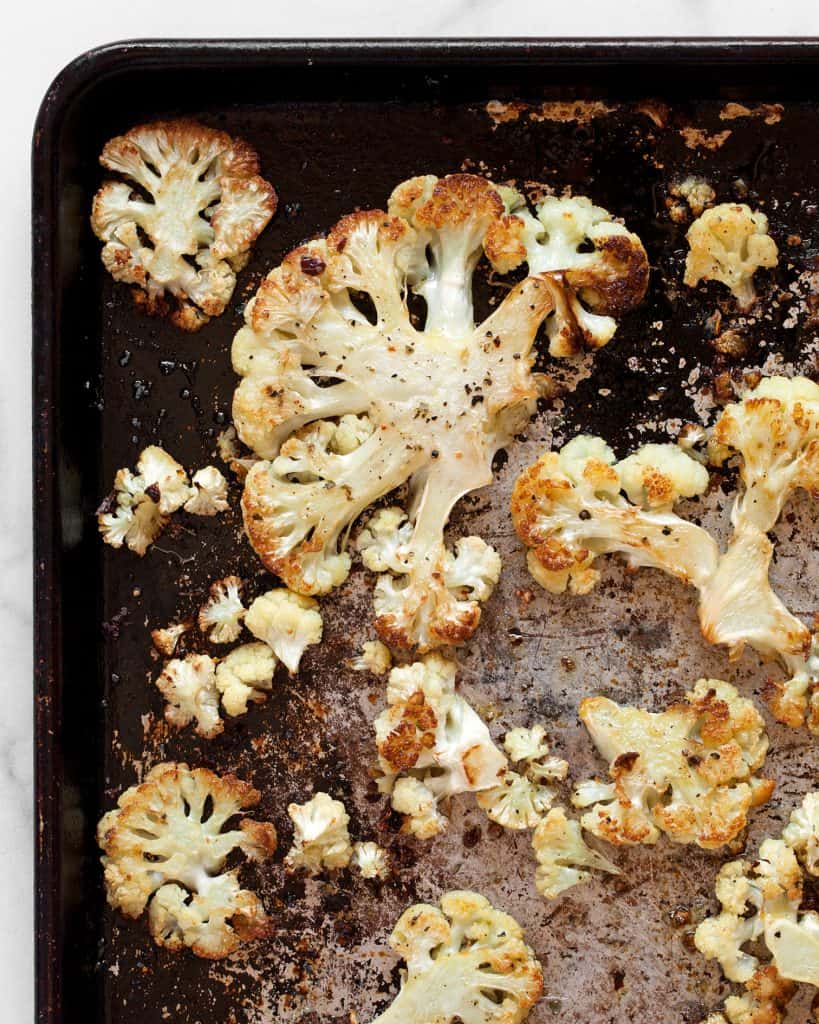 Roasted cauliflower on a sheet pan