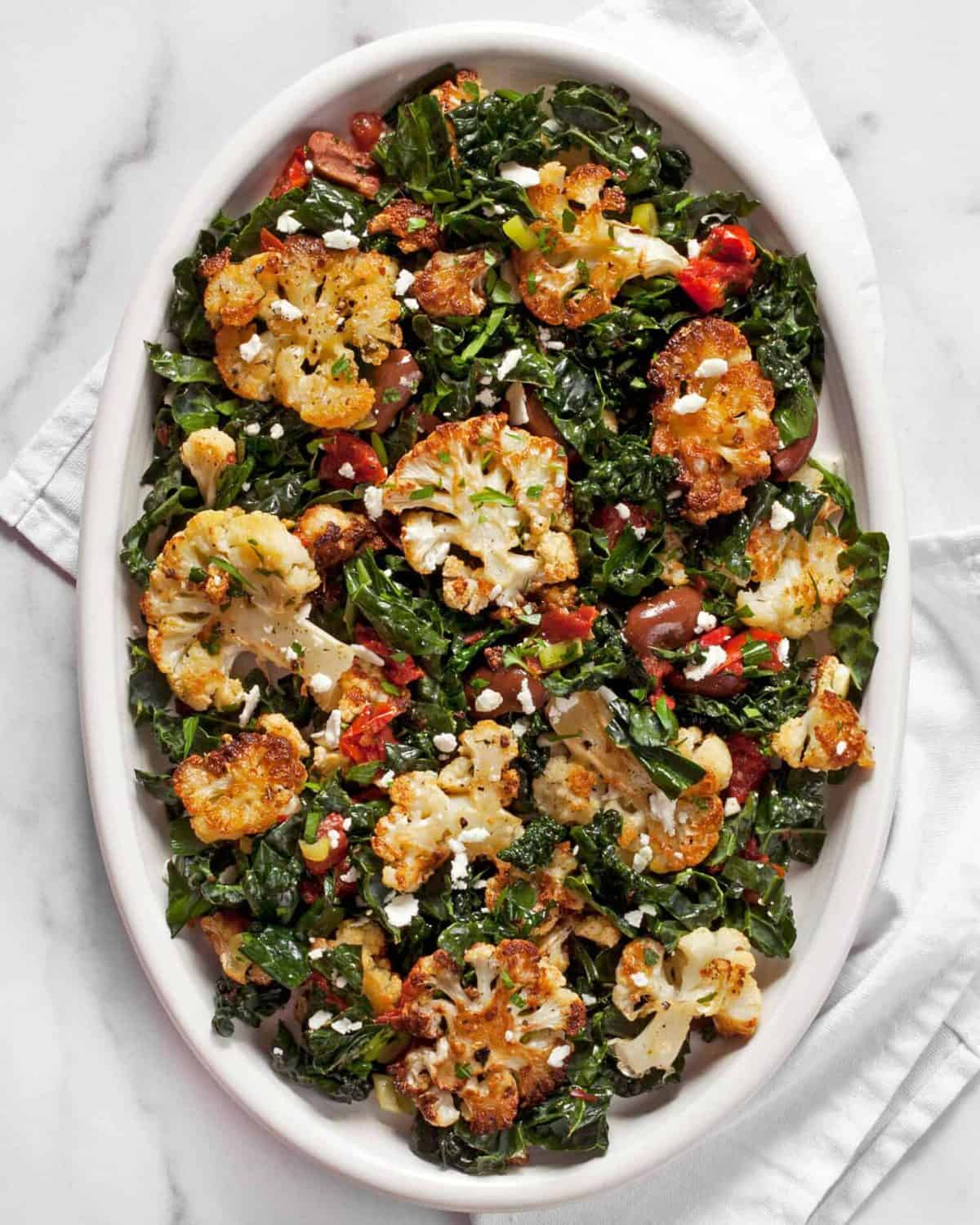 Roasted Cauliflower Kale Salad with Olives & Tomatoes Last Ingredient