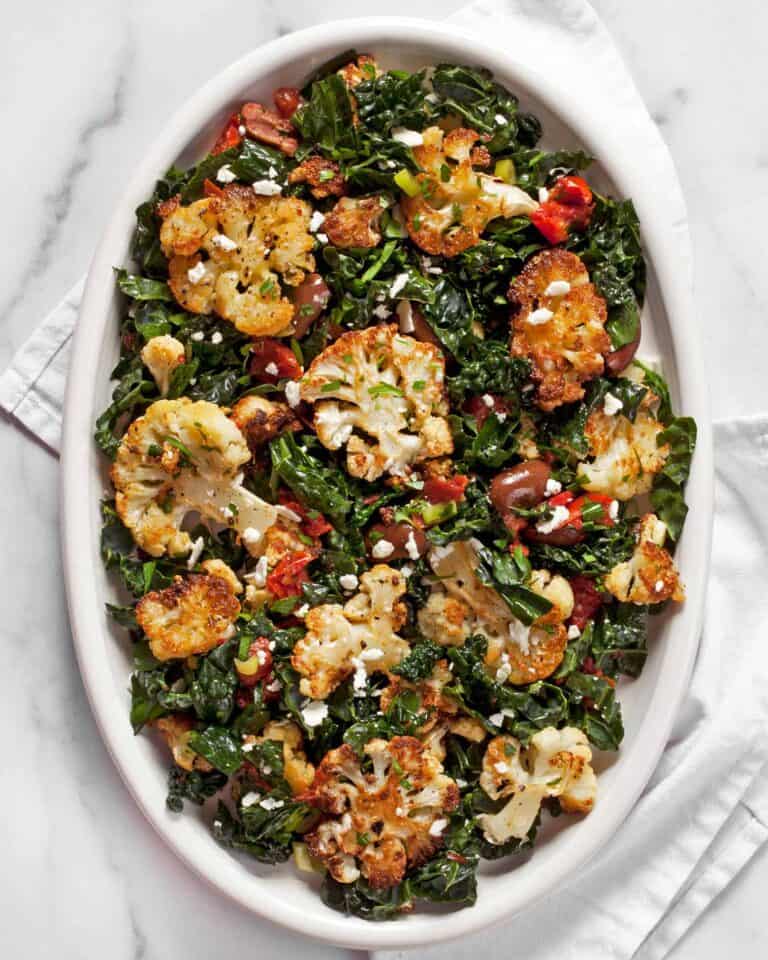 Roasted Cauliflower Kale Salad with Olives & Tomatoes Last Ingredient