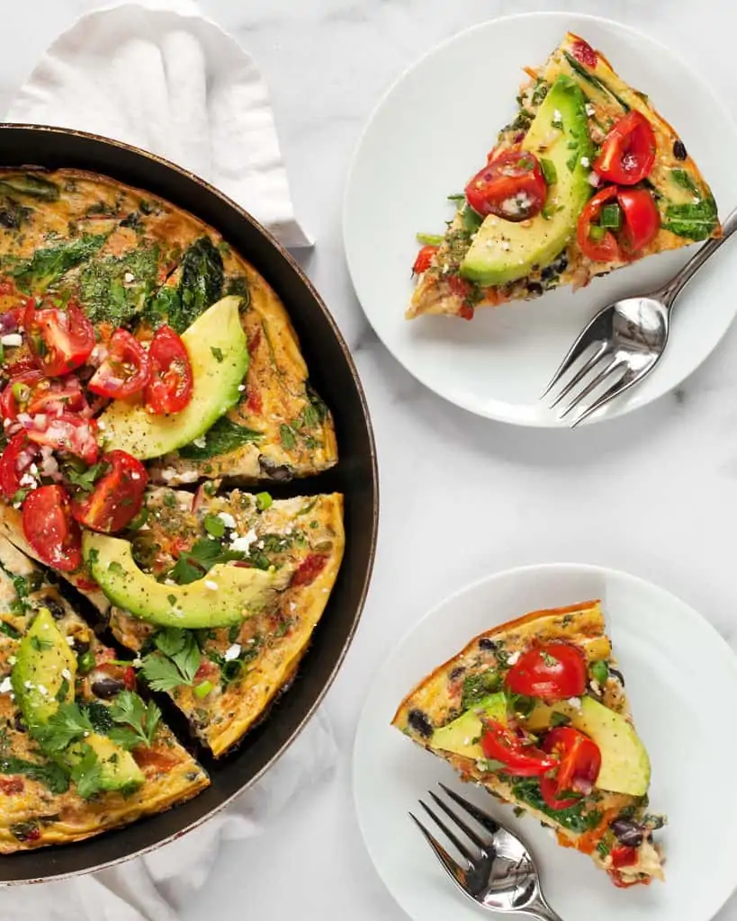 Sliced frittata with black beans and tomatoes