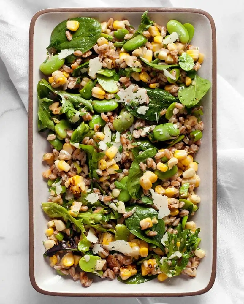 Farro with corn and fava beans