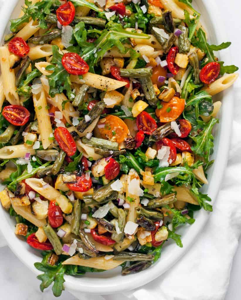 Roasted Tomato Zucchini Squash Pasta Salad