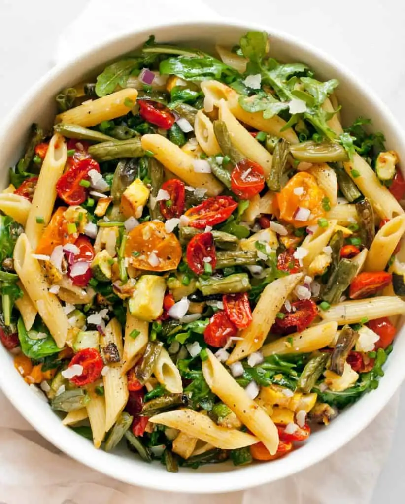 Roasted Tomato Zucchini Squash Pasta Salad