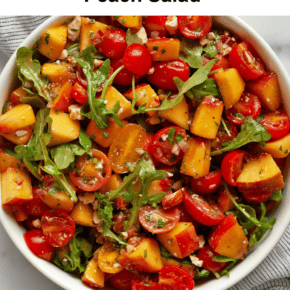 Balsamic peach tomato salad in a bowl.