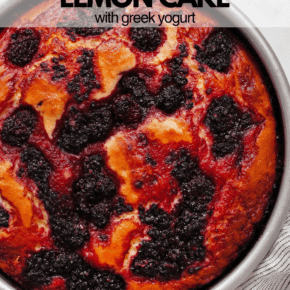 Blackberry lemon cake in a pan.