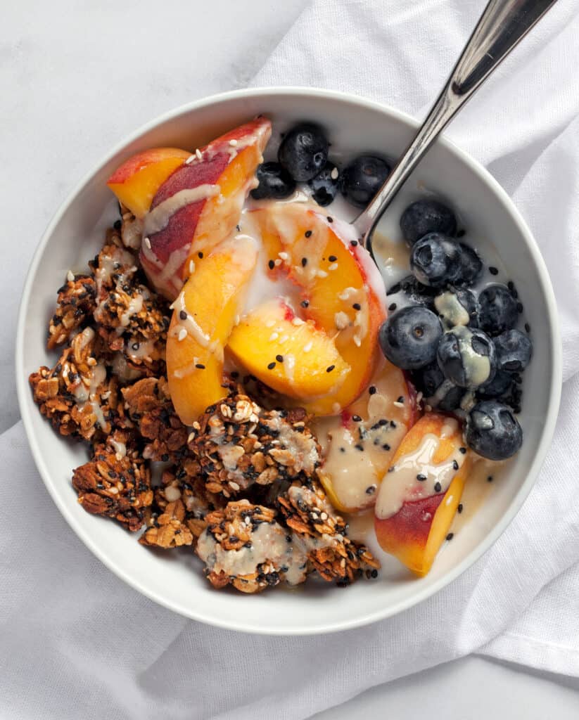 Chunky granola with fruit and yogurt