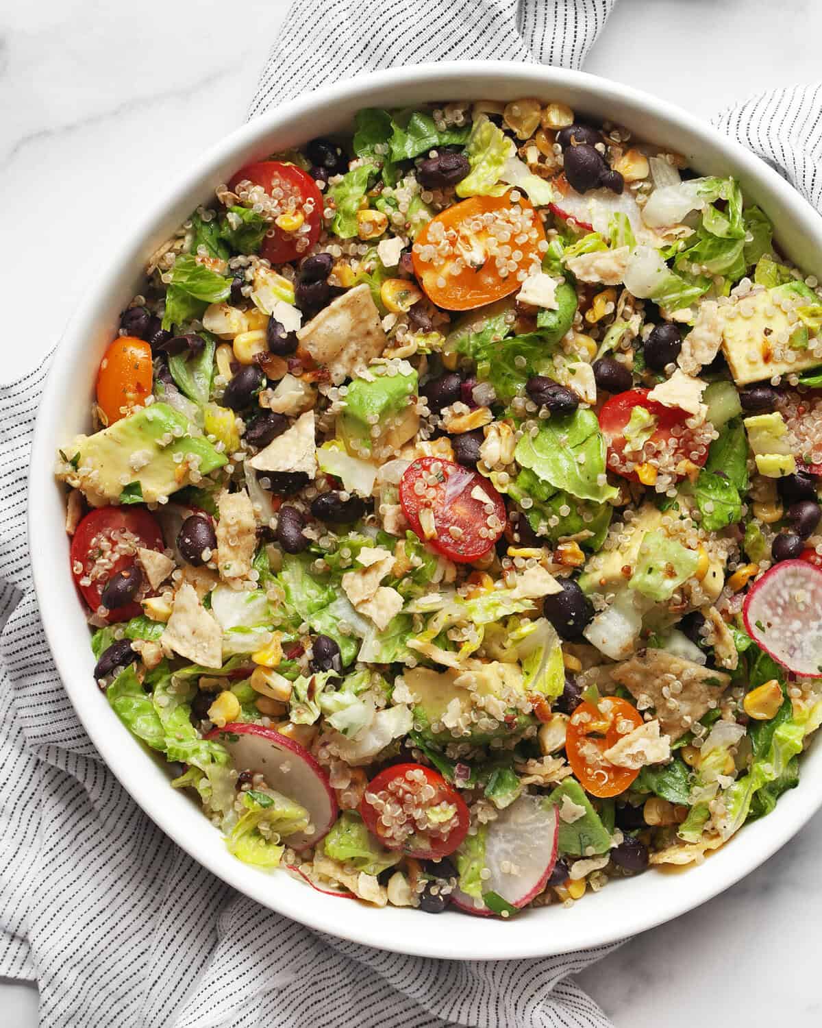 Quinoa taco salad in a bowl.