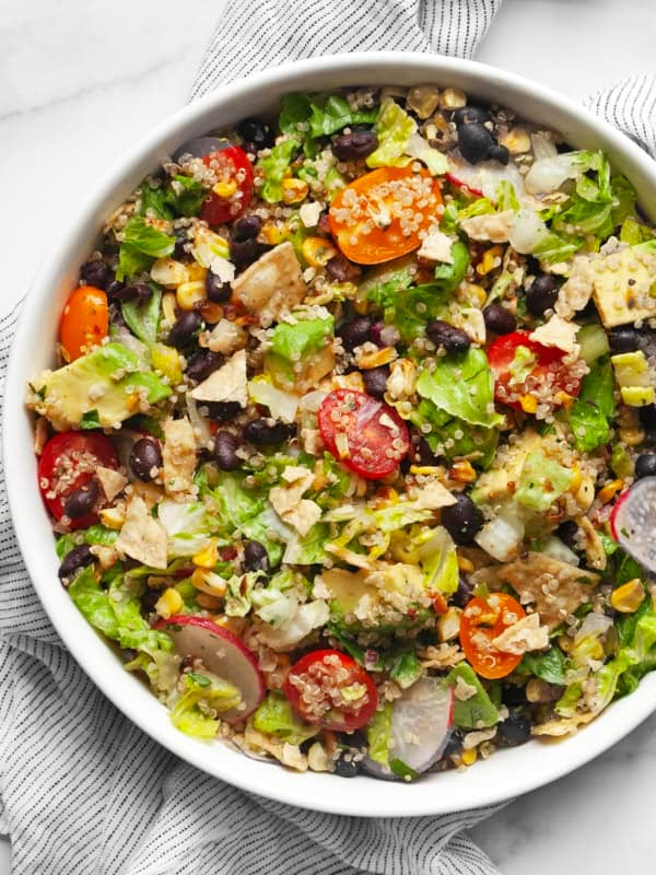 Quinoa taco salad in a bowl.