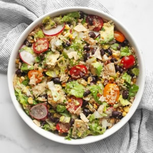 Quinoa taco salad in a bowl.