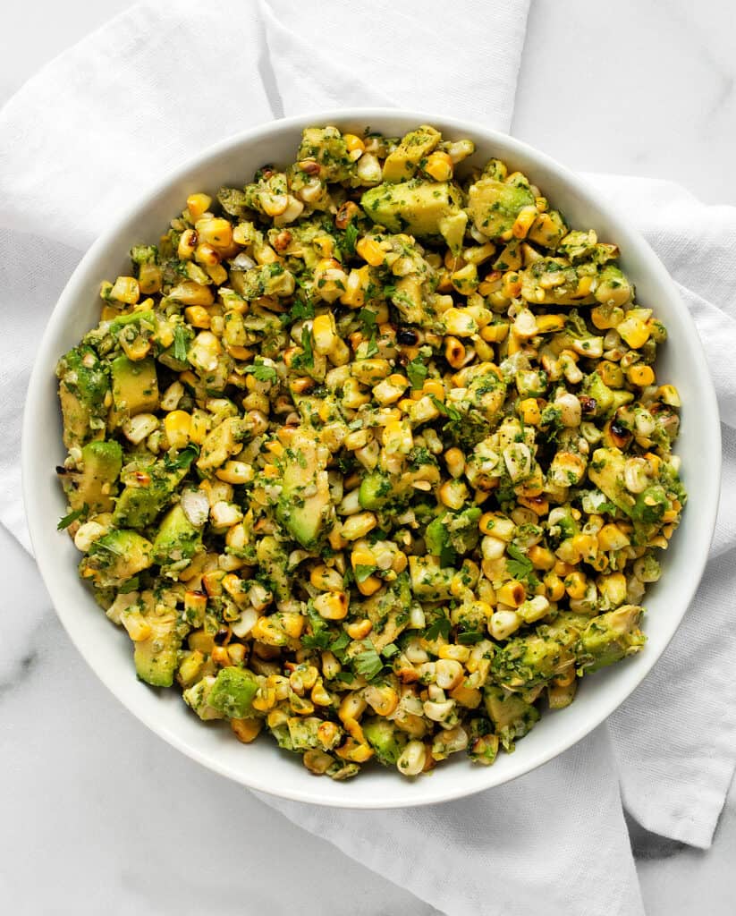 Avocado with Grilled Corn and CIlantro Pesto