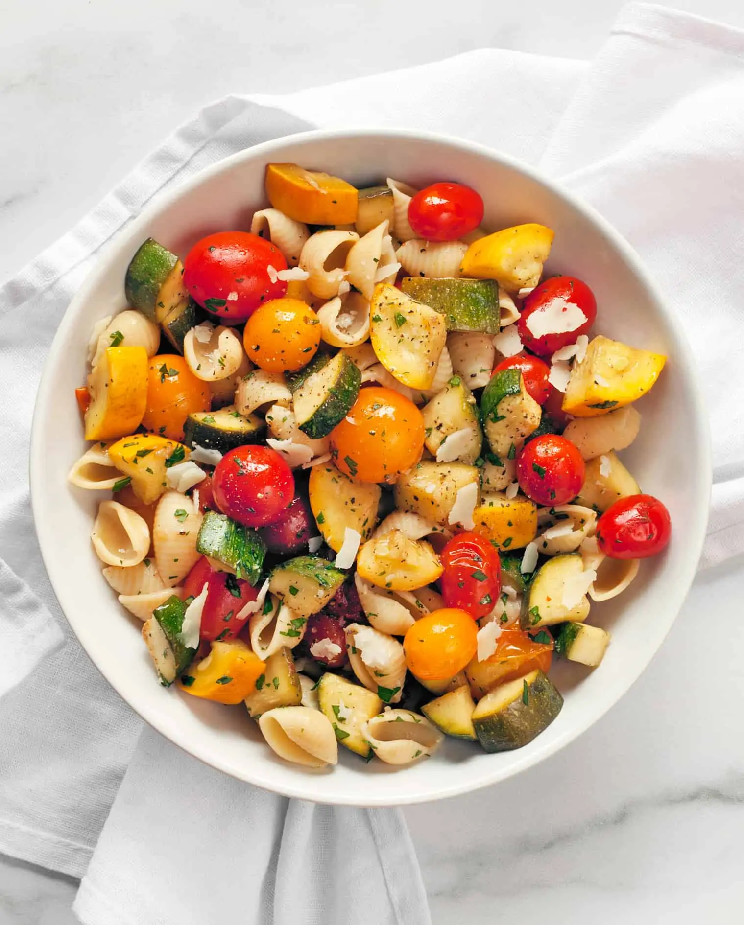 Baked balsamic vegetables with pasta