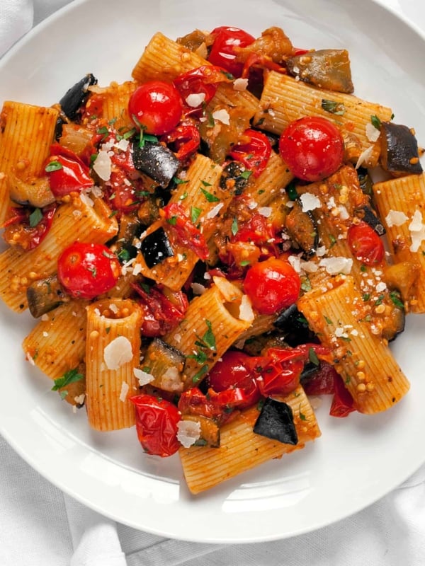 Cherry Tomato Eggplant Pasta