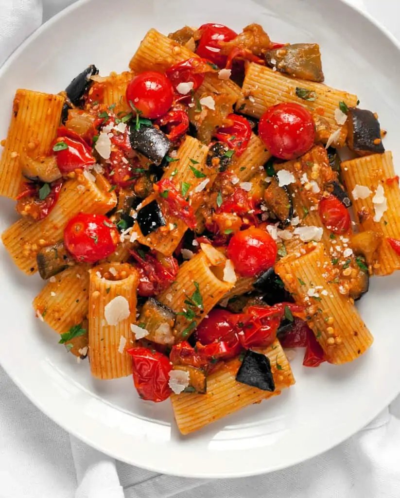 Cherry Tomato Eggplant Pasta