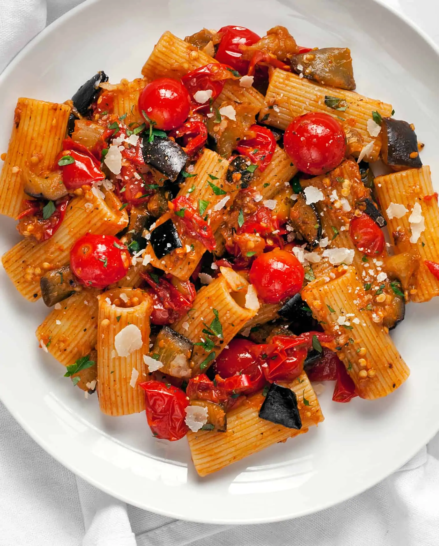 Cherry Tomato Eggplant Pasta