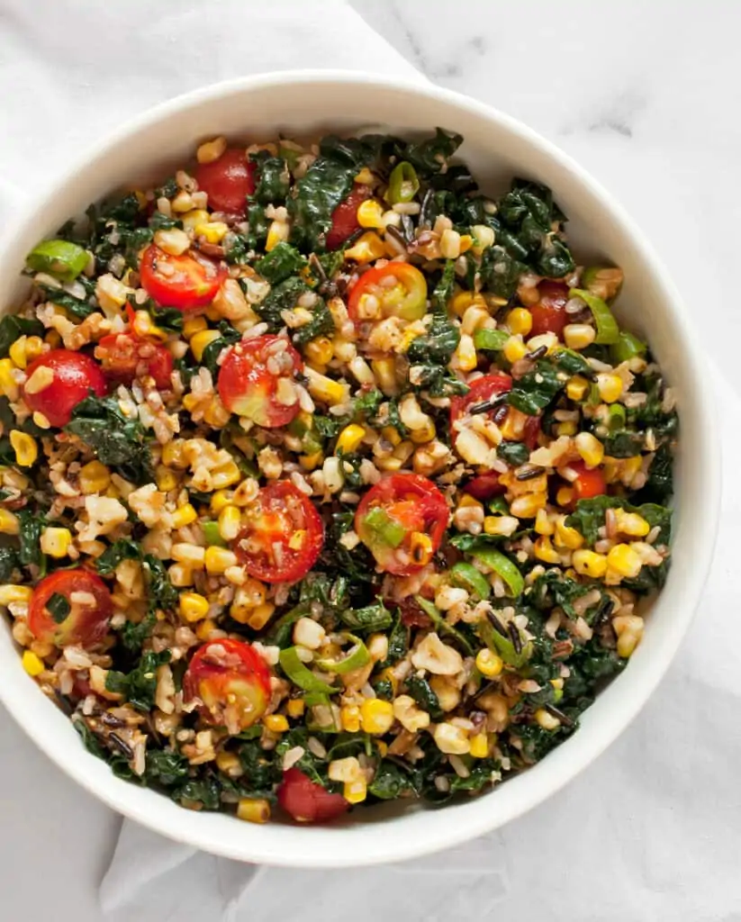 Wild rice salad with corn and tomatoes