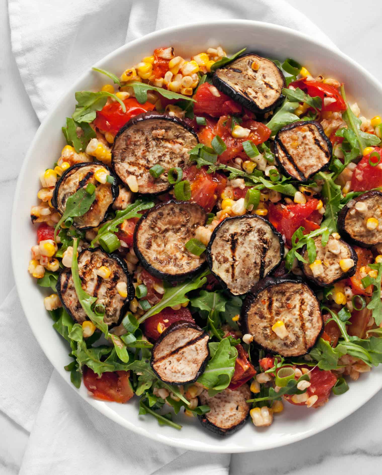 Grilled Eggplant Corn Tomatoes with Garlic Last Ingredient