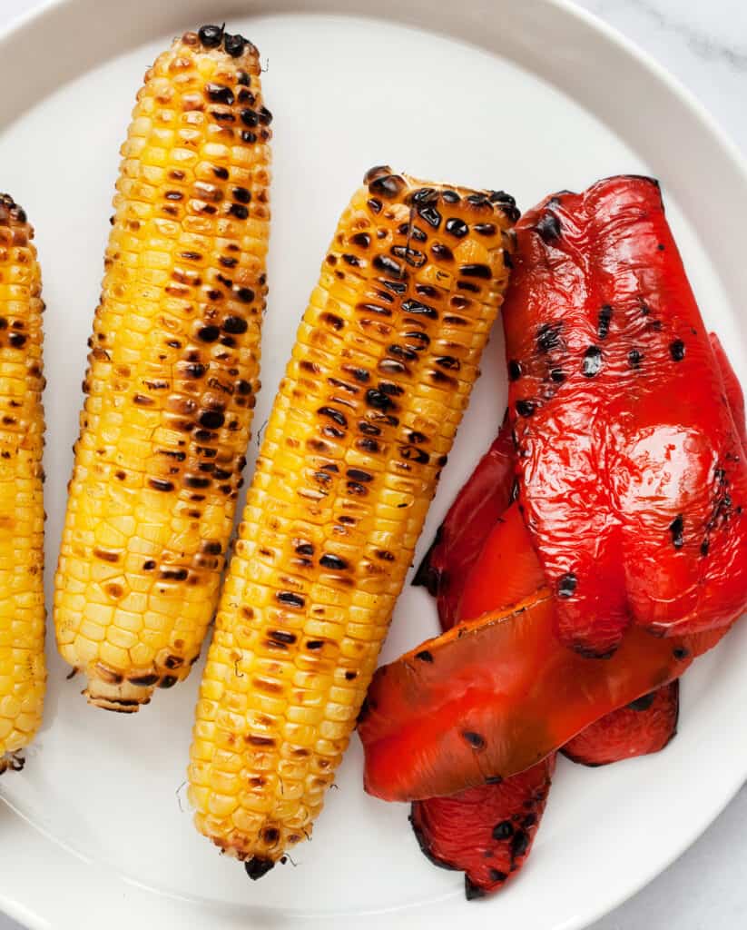Grilled corn and red peppers