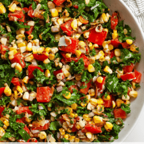 Grilled corn & pepper salad in a bowl.