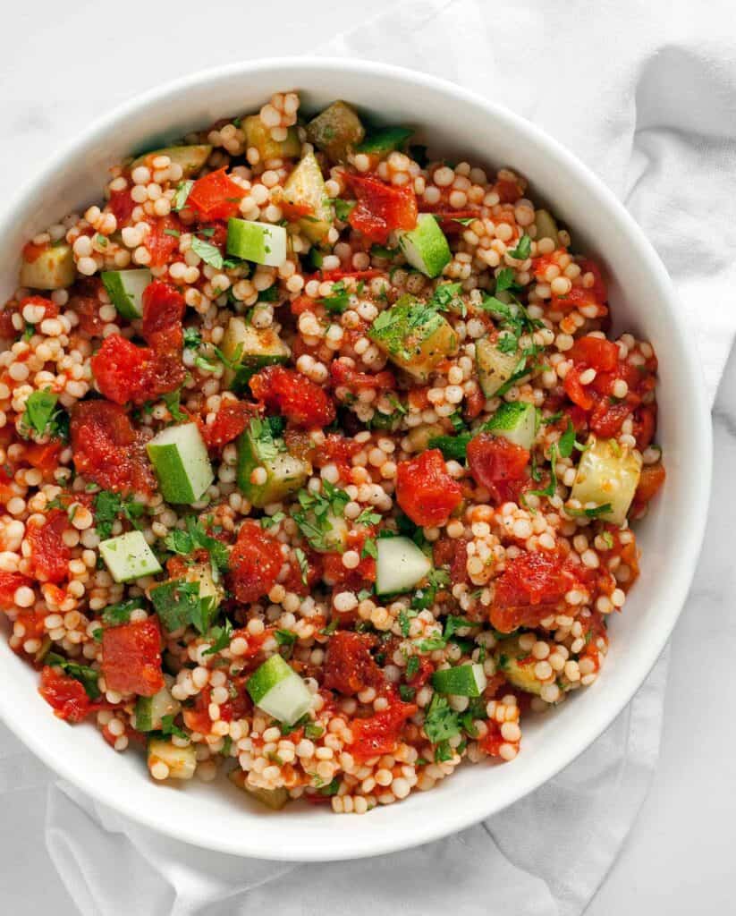 Harissa Roasted Tomato Cucumber Couscous