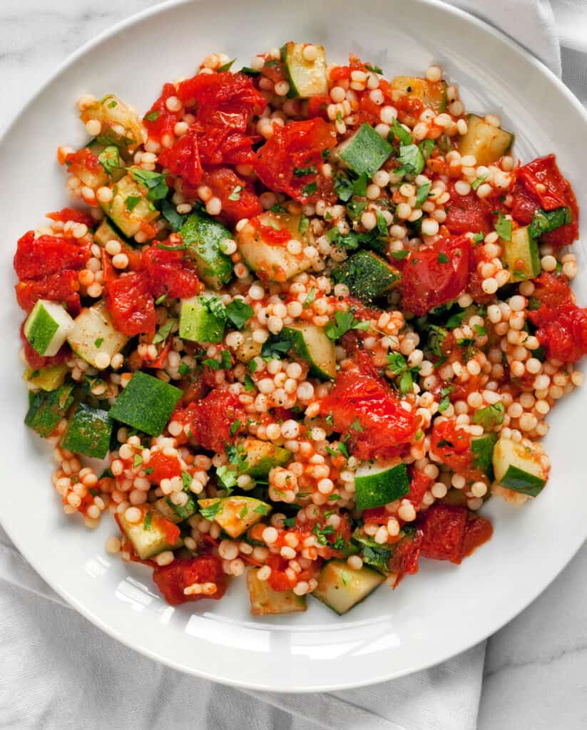 Harissa Roasted Tomato Cucumber Couscous