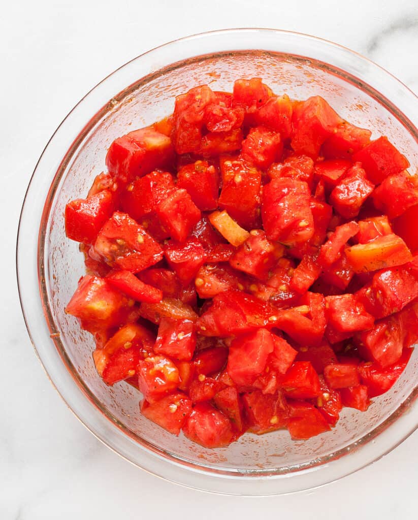 Diced tomatoes in a bowl