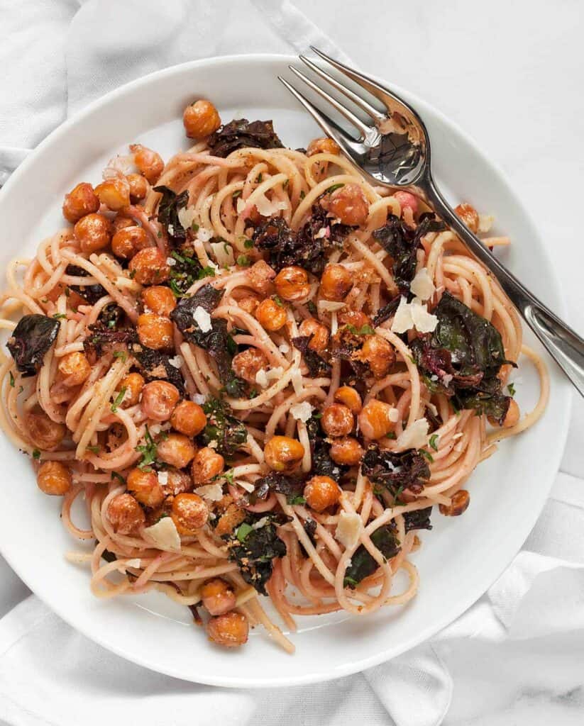 Crispy Chickpea Pasta with Swiss Chard