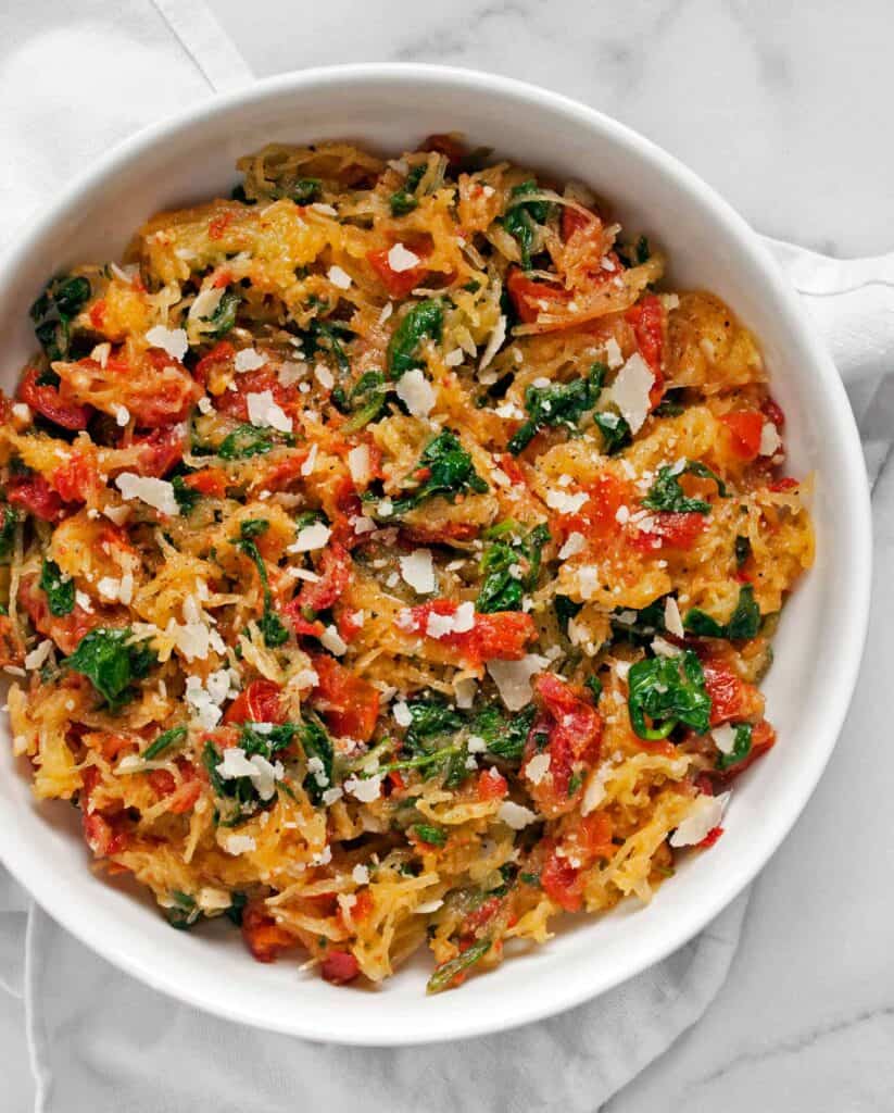 Roasted Tomato Spinach Spaghetti Squash