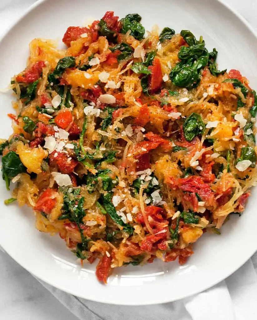 Roasted Tomato Spinach Spaghetti Squash