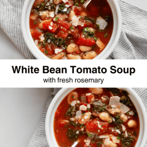 Two bowls of rosemary white bean tomato soup.