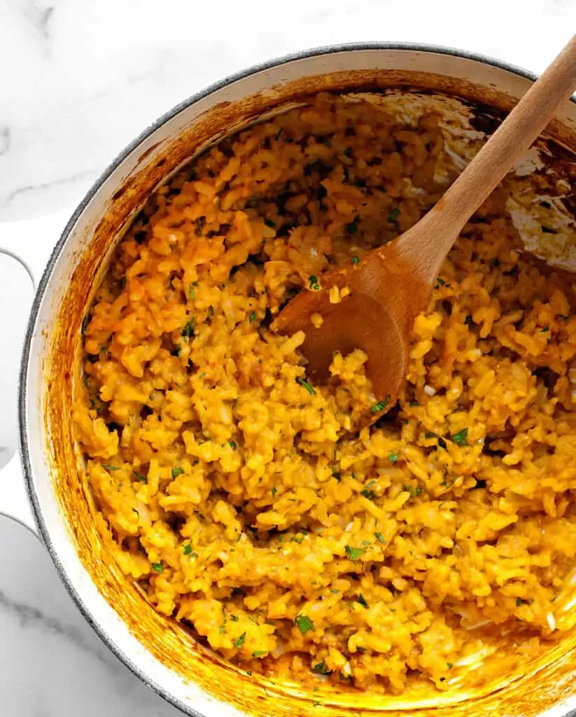 Pumpkin risotto in a large pot