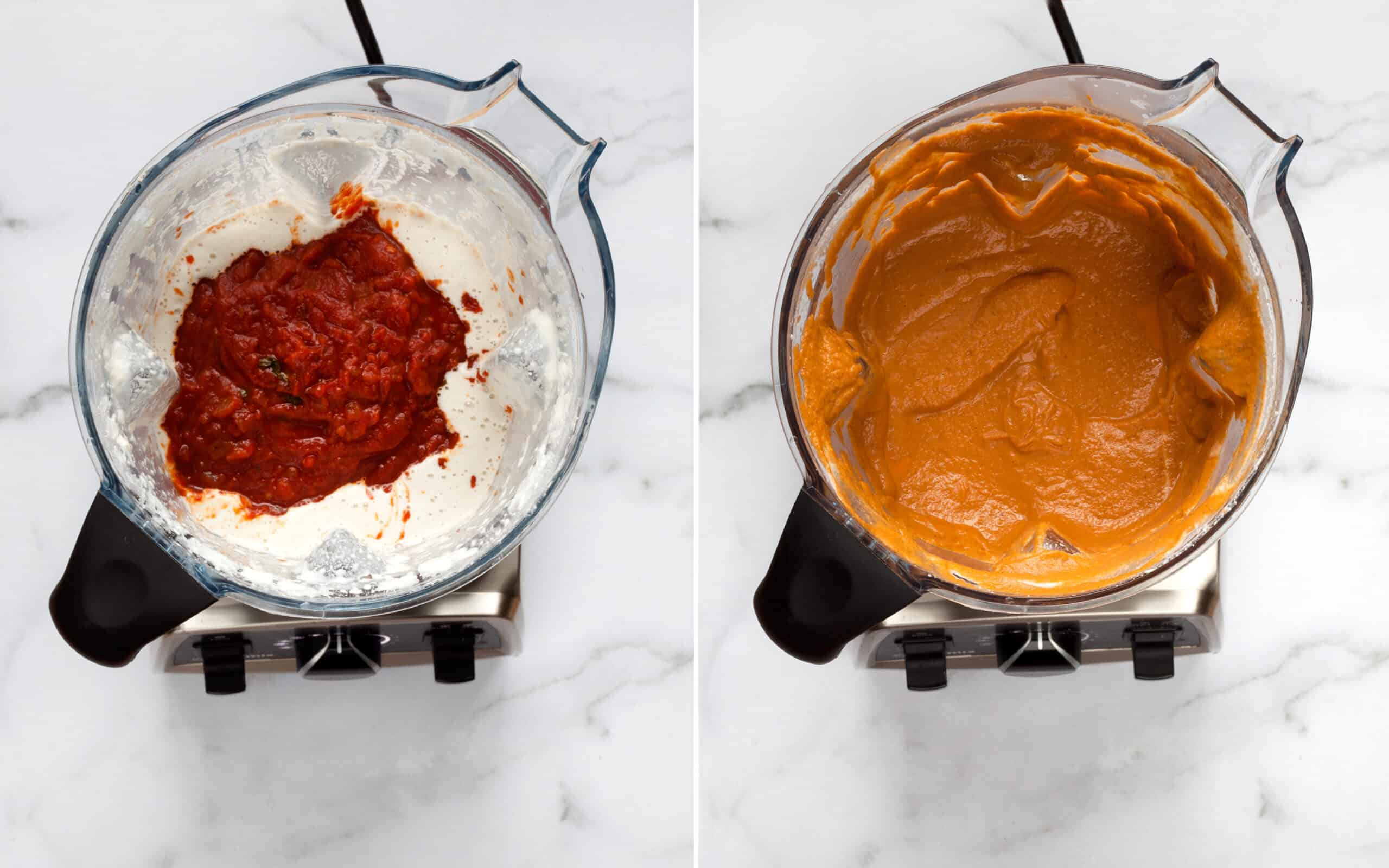 Blending tomato sauce with cashew cream