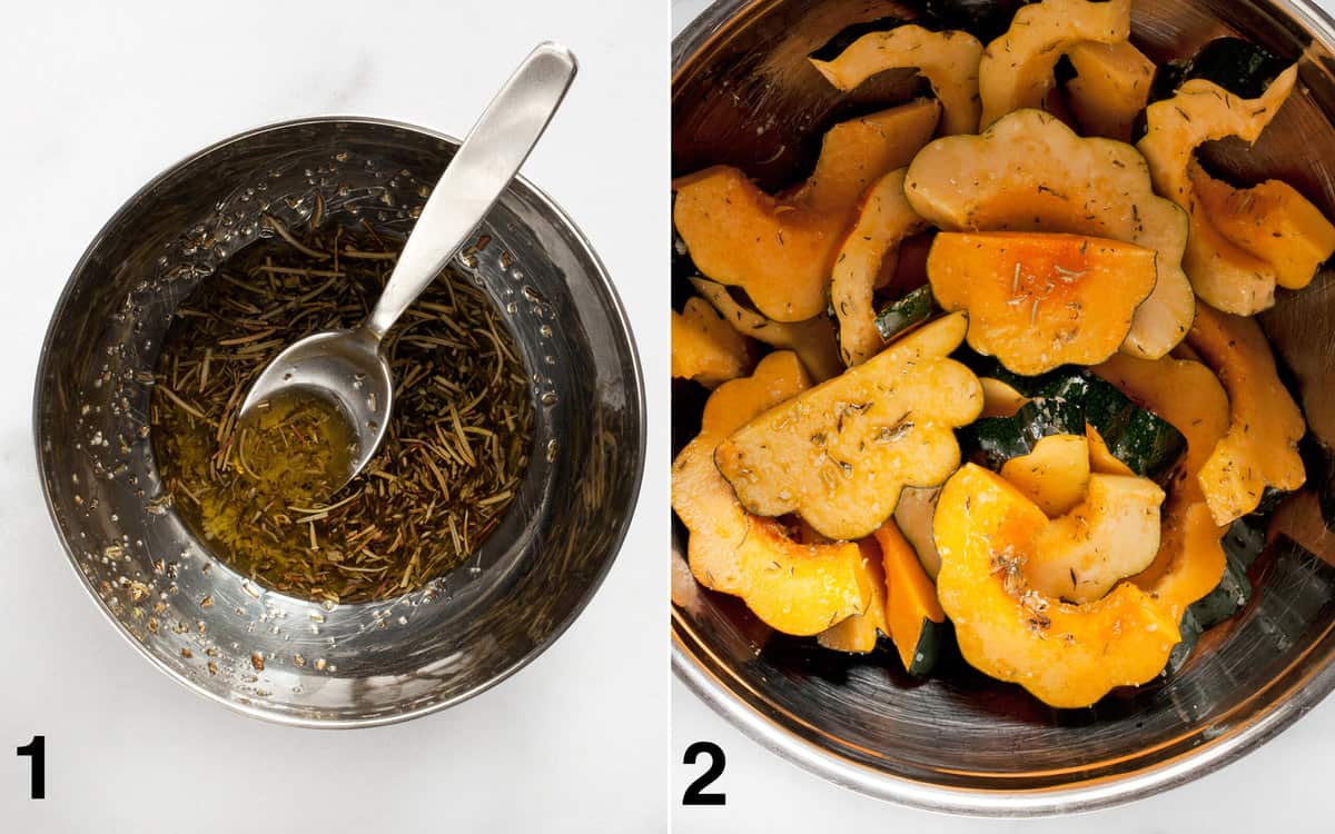 Stir together the spices and olive oil in a small bowl. Toss the squash with the seasoned oil in a large bowl.
