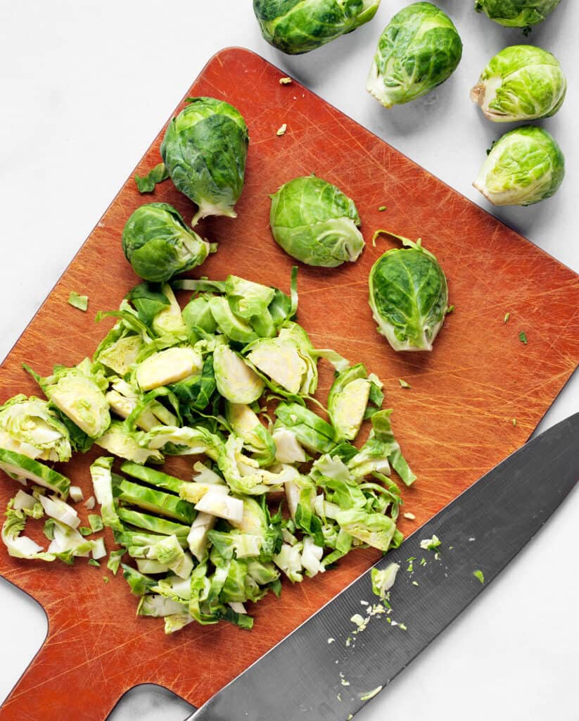 Slice the brussels sprouts lengthwise
