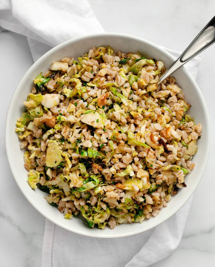 Roasted brussels sprouts and farro