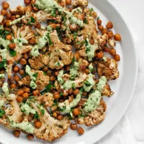 Roasted Cauliflower and Chickpeas with Herby Tahini