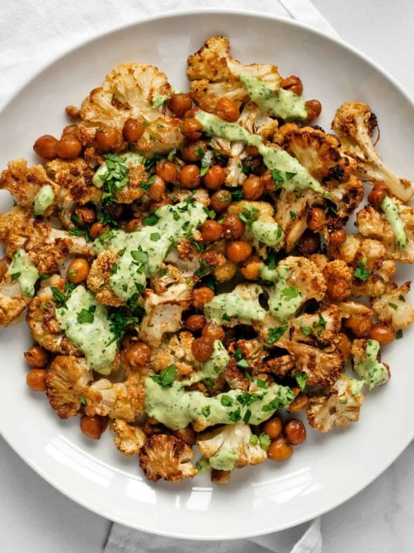 Roasted Cauliflower and Chickpeas with Herby Tahini