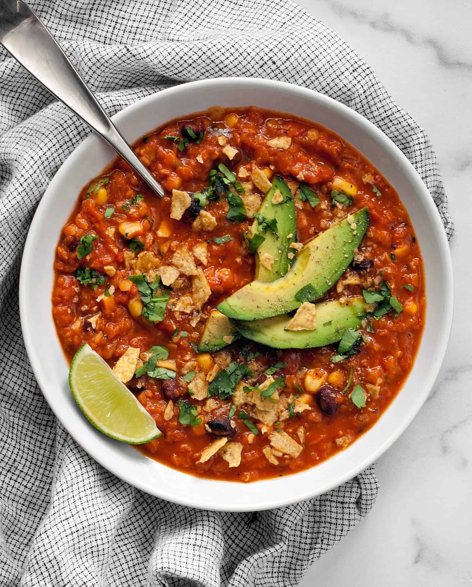 Vegan Slow Cooker Lentil Tortilla Soup Last Ingredient