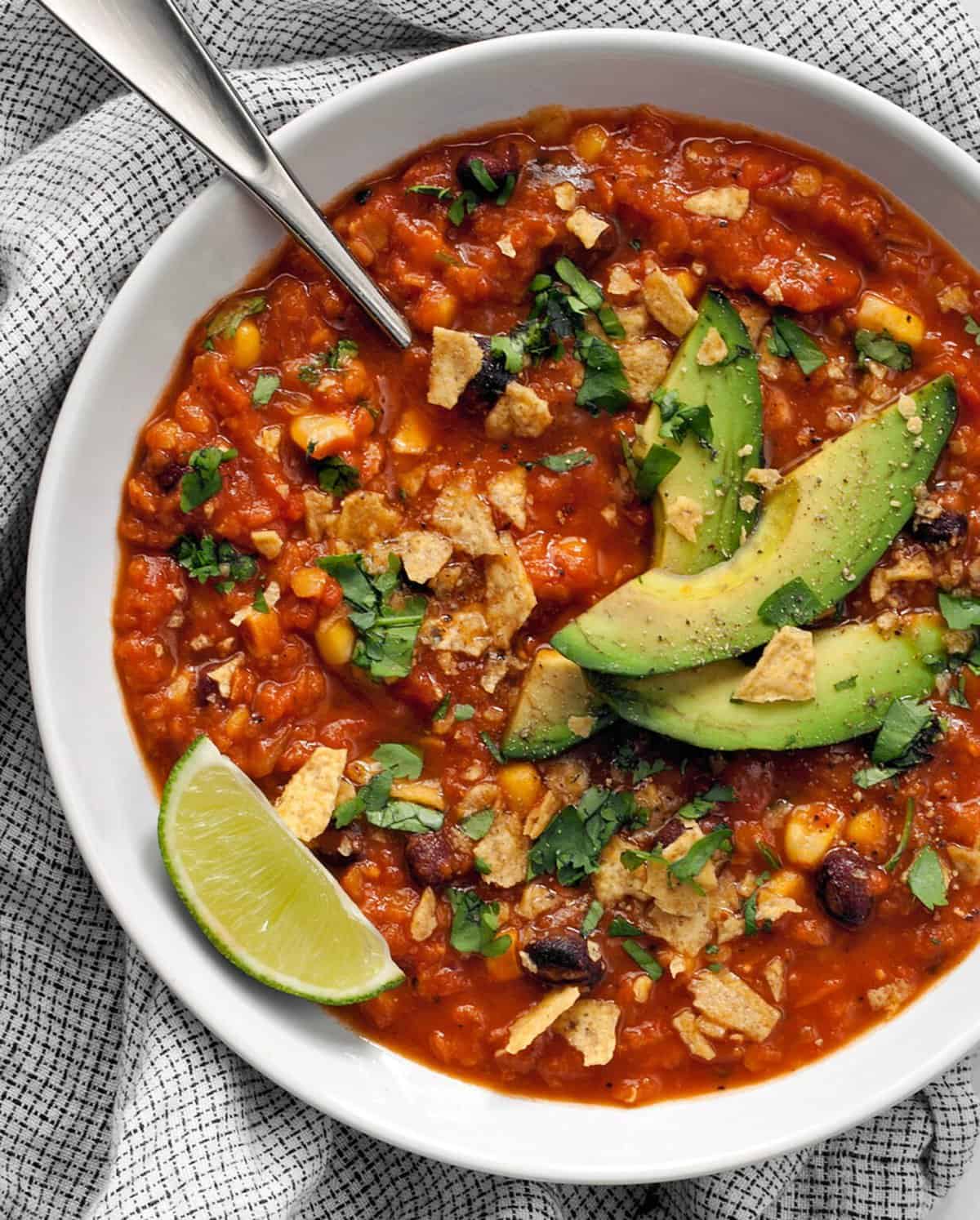 Vegan Slow Cooker Lentil Tortilla Soup Last Ingredient