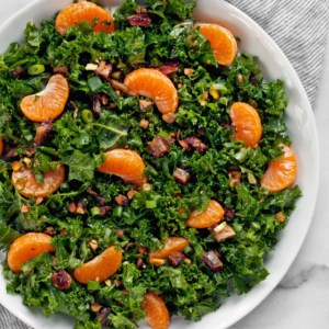 Mandarin orange kale salad on a plate