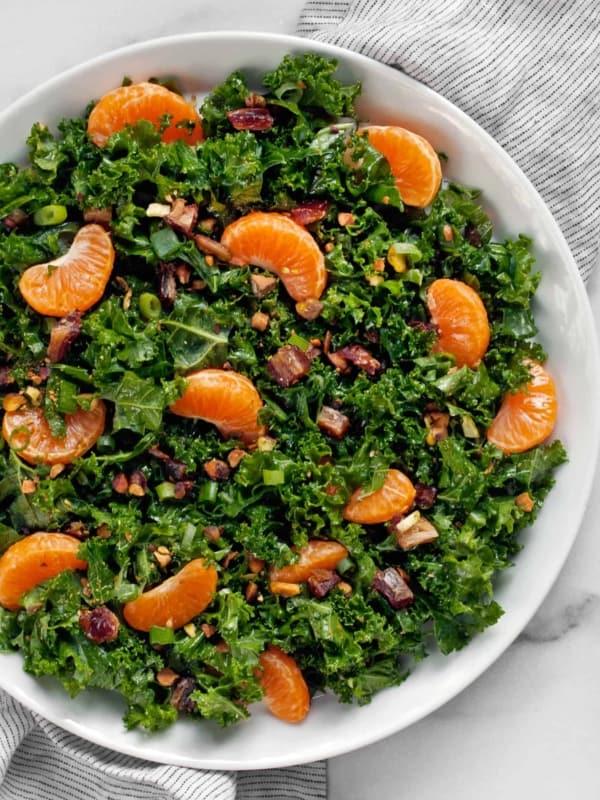 Mandarin orange kale salad on a plate
