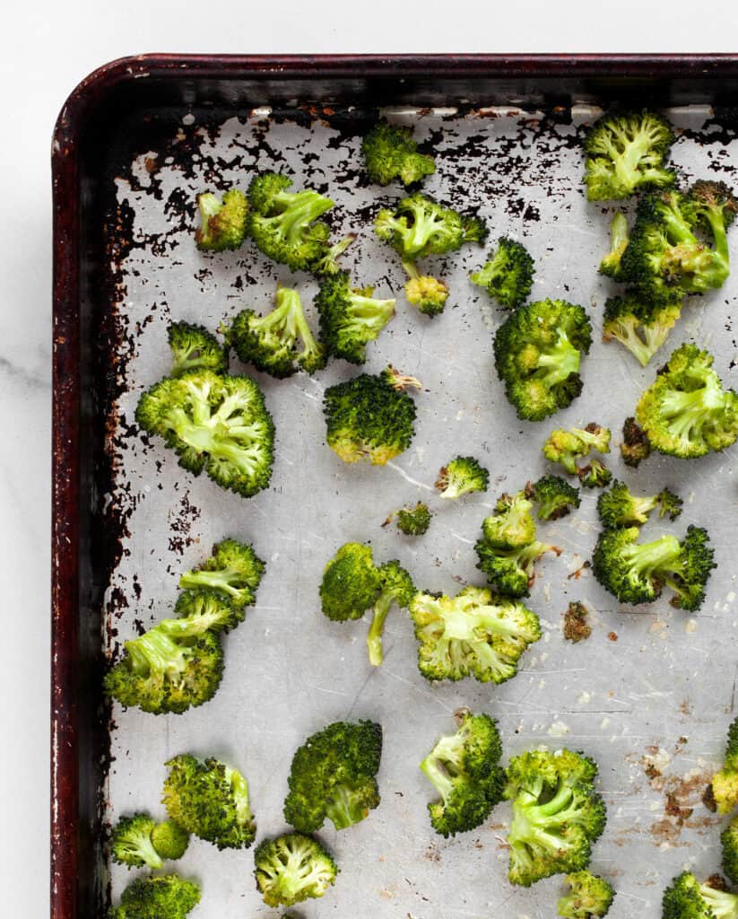 Roasted broccoli on a sheet pan