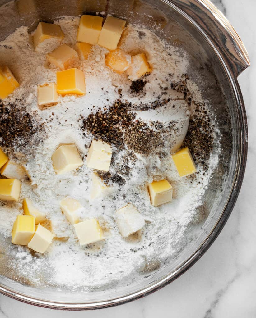 Cubed butter in the dry ingredients