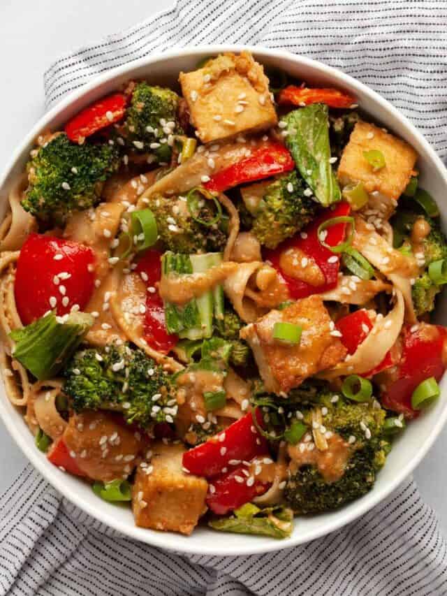 Tofu Veggie Stir Fry and Peanut Sauce Last Ingredient