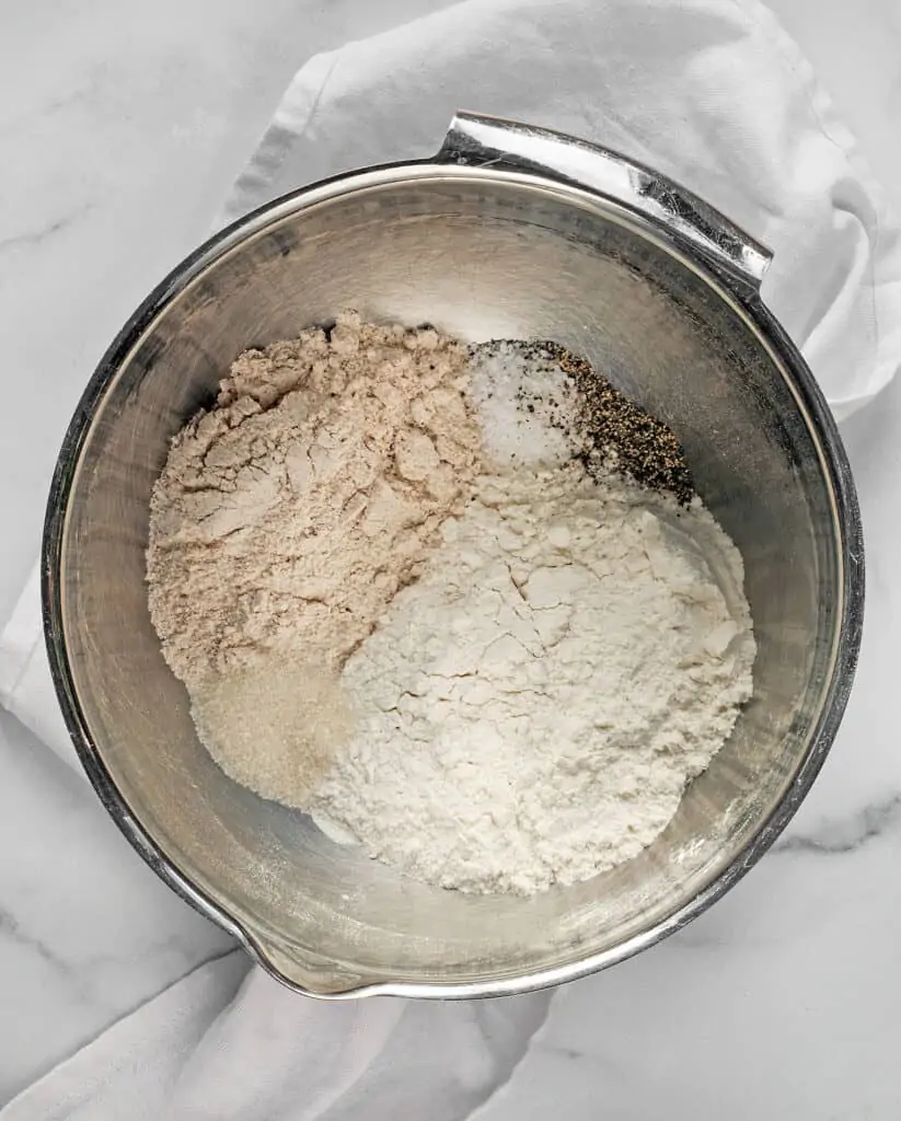 Combine the dry ingredients in a bowl for crackers