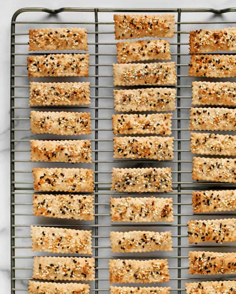 Everything crackers on a wire rack