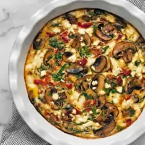 Mushroom Pepper Feta Crustless Quiche