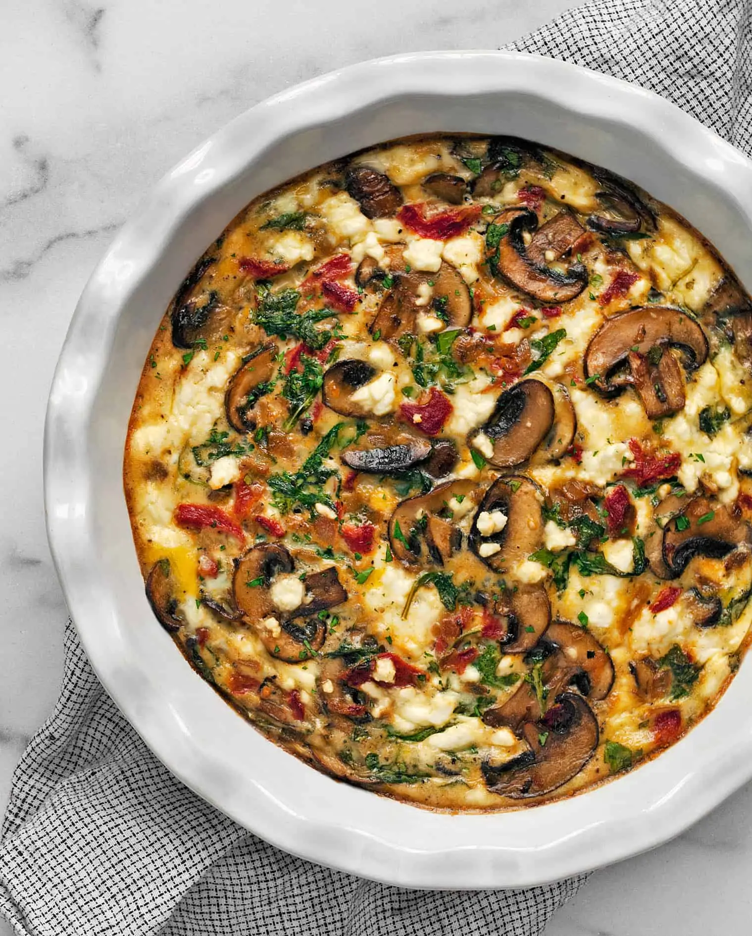 Mushroom Pepper Feta Crustless Quiche