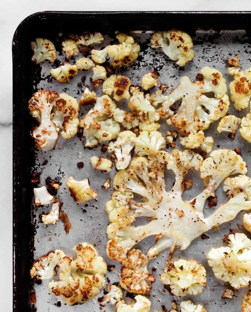 Roasted cauliflower on a sheet pan